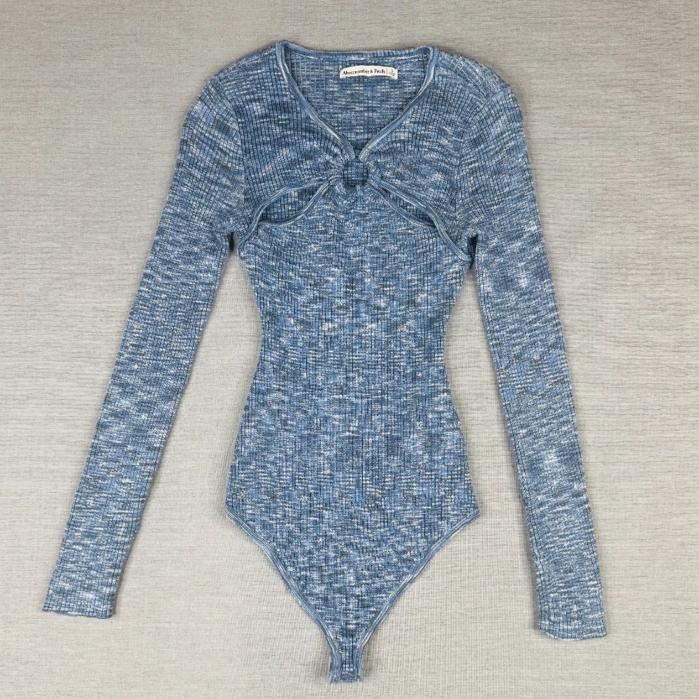 Abercrombie & Fitch Bodysuit Cutout Long Sleeve Blue Knit Top Size S